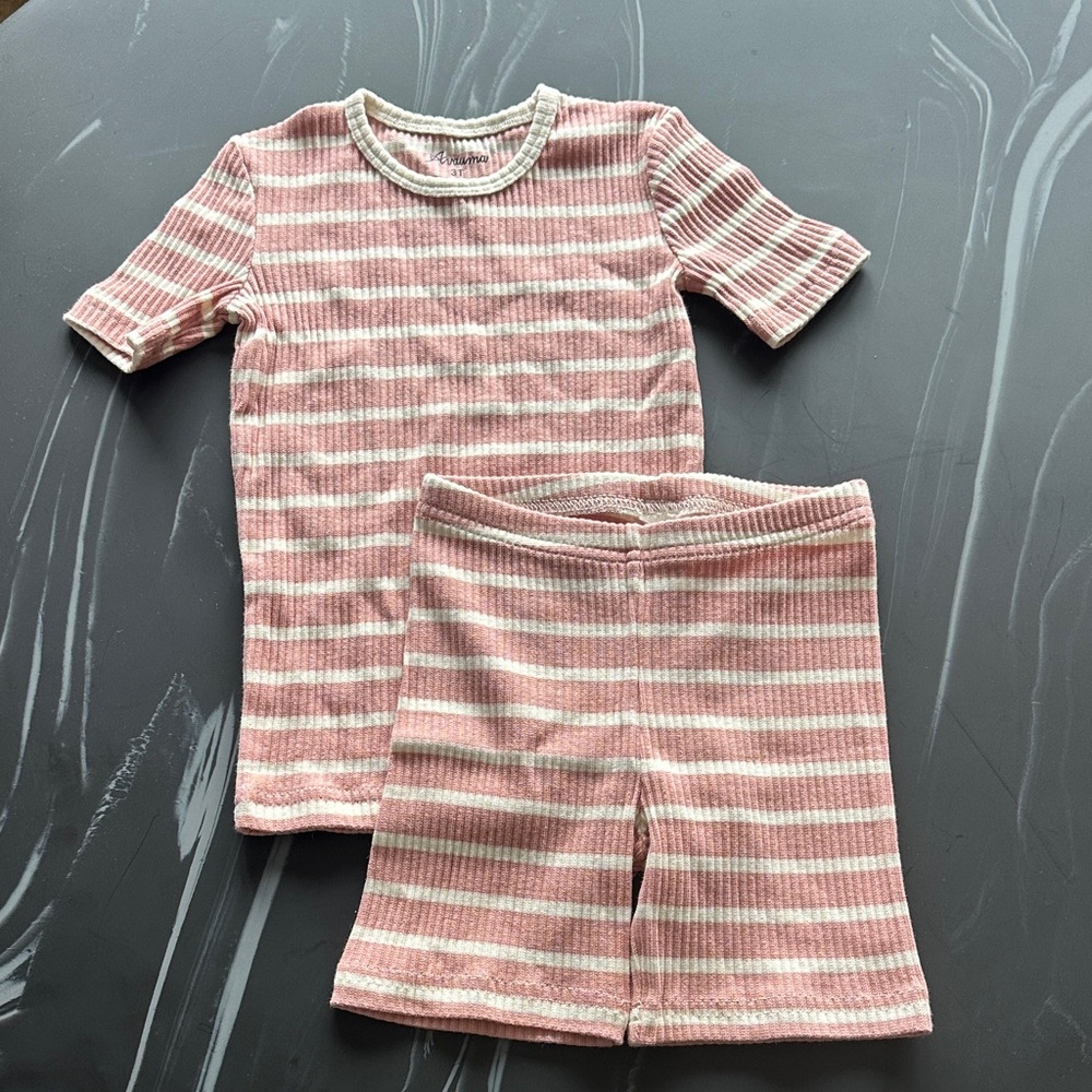Striped muted Pink and White Kids Pajama Set